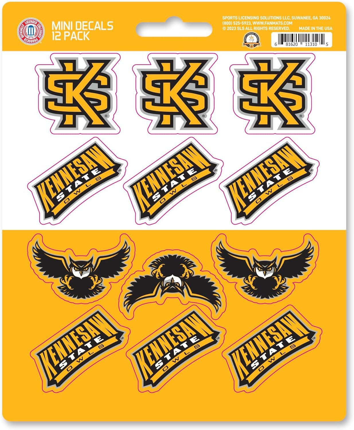 Kennesaw State University Owls 12-Piece Mini Decal Sticker Set, 5x6 Inch Sheet, Gift for football fans for any hard surfaces around home, automotive, personal items