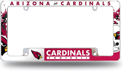 Arizona Cardinals Metal License License Plate Frame Tag Cover, All Over Design, 12x6 Inch