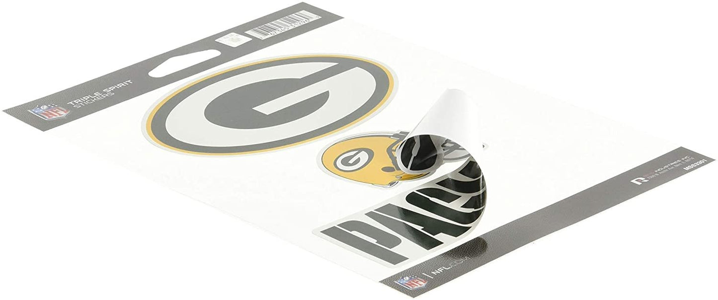 Green Bay Packers Die Cut 3-Piece Triple Spirit Sticker Sheet, 5x7 Inch