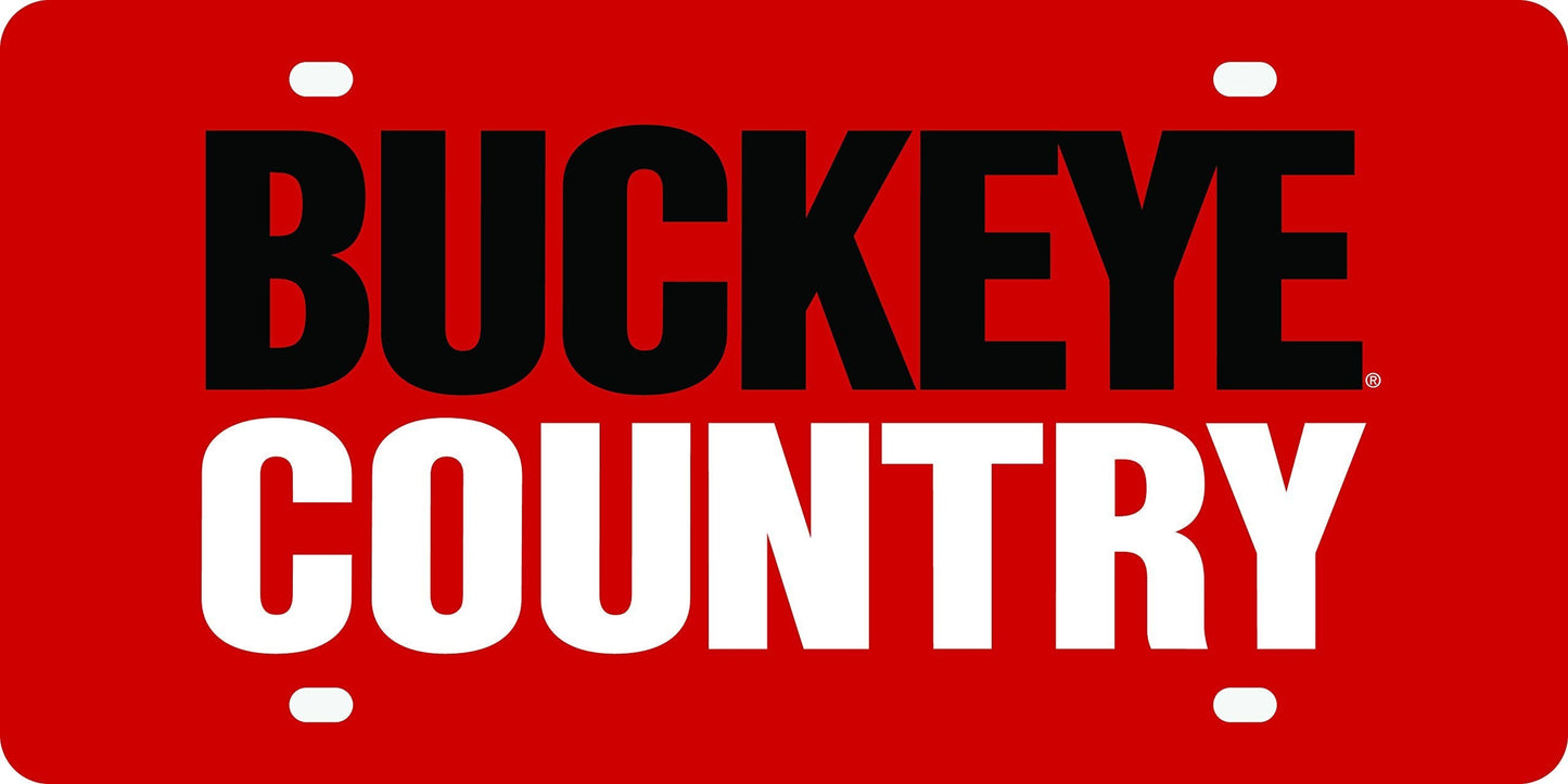 Ohio State University Buckeyes Premium Laser Cut Tag License Plate, Country Design, Mirrored Acrylic Inlaid, 12x6 Inch