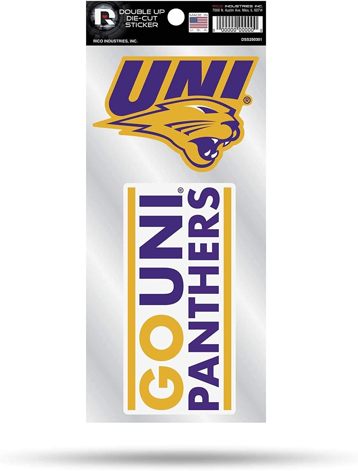 Northern Iowa University Panthers Double Up Die Cut Sticker Decal Sheet, 4x8 Inch