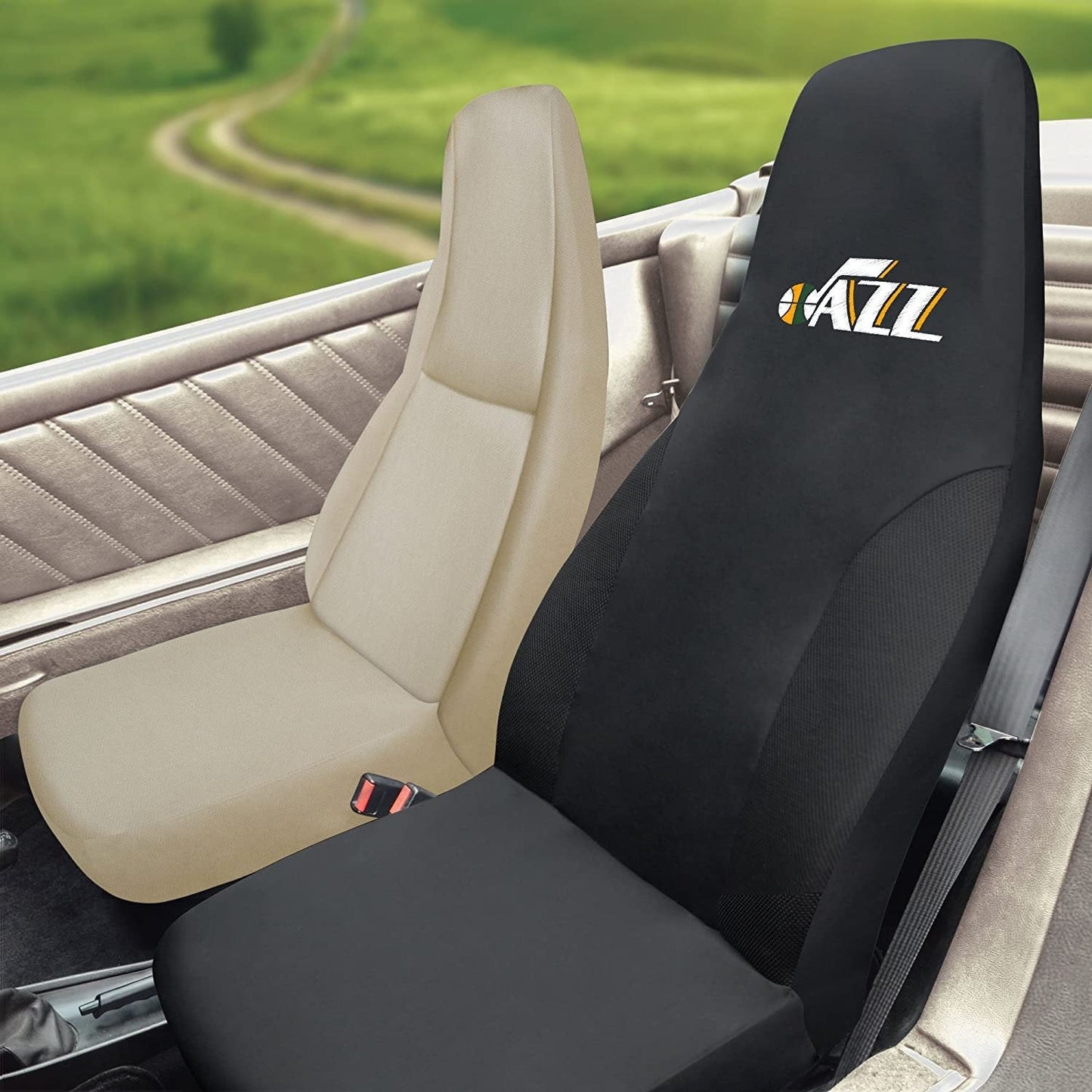 Utah Jazz Premium Embroidered Black Auto Bucket Seat Cover, 48x20 Inch, Elastic