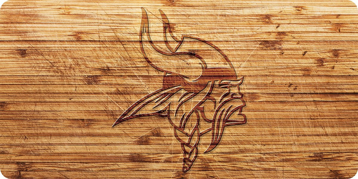 Minnesota Vikings Laser Cut Acrylic Inlaid License Plate Tag, Woodgrain Styling, 12x6 Inch
