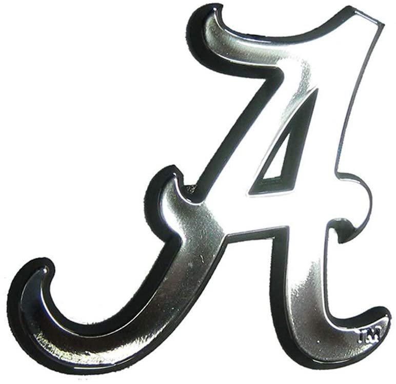 University of Alabama Crimson Tide Auto Emblem, Plastic Molded, Silver Chrome Color, Raised 3D Effect, Adhesive Backing