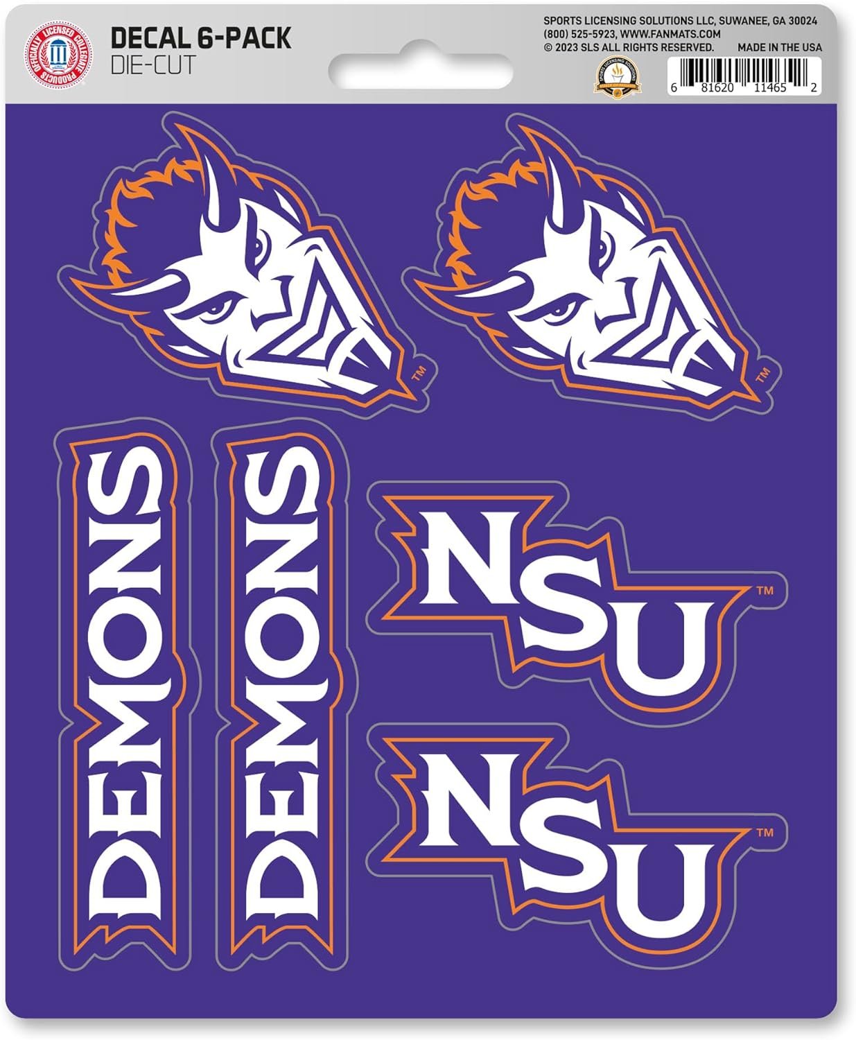 Northwestern State University Demons 6-Piece Decal Sticker Set, 5x6 Inch Sheet, Gift for football fans for any hard surfaces around home, automotive, personal items