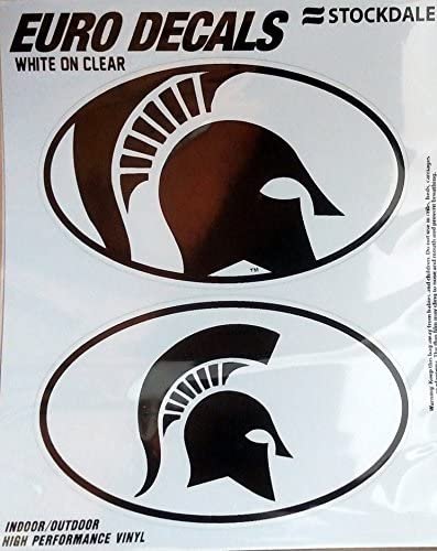 Michigan State University Spartans 2-Piece White and Clear Euro Decal Sticker Set, 4x2.5 Inch Each