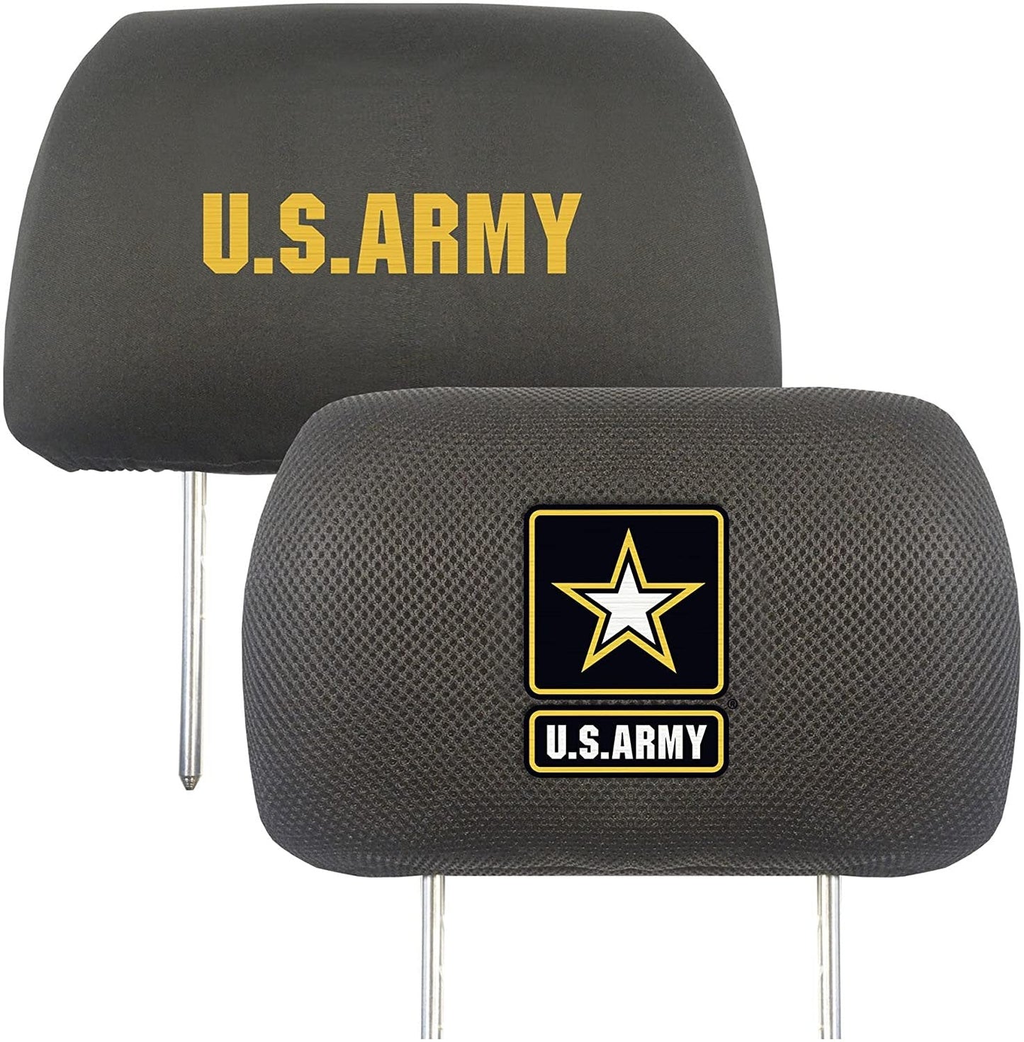 United States Army Military Pair of Premium Auto Head Rest Covers, Embroidered, Black Elastic, 14x10 Inch