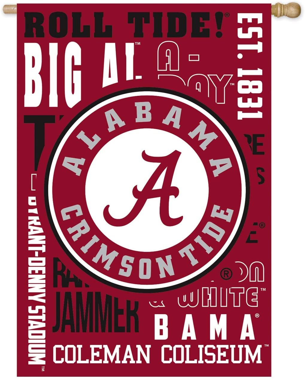 University of Alabama Crimson Tide Fan Premium Double Sided Banner Flag, Fan Rules Design, 28 x 44 Inches