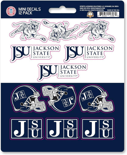 Jackson State University Tigers 12-Piece Mini Decal Sticker Set, 5x6 Inch Sheet, Gift for football fans for any hard surfaces around home, automotive, personal items