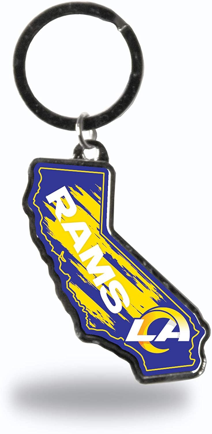 Los Angeles Rams Premium Metal Keychain, State Shaped, Team Color