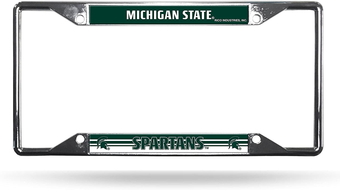 Michigan State University Spartans Premium Metal License Plate Frame Tag Cover, Ez View Design, 12x6 inch, Pre-Drilled Holes, Officially Licensed, Made in the USA!