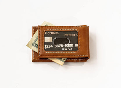 Tennessee Titans Premium Brown Leather Wallet, Front Pocket Magnetic Money Clip, Laser Engraved, Vegan