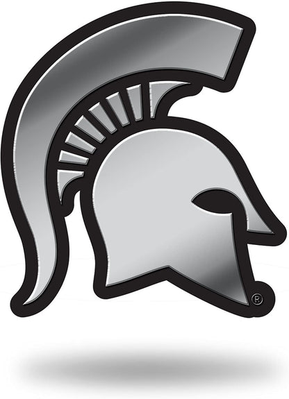 Michigan State University Spartans Auto Emblem, Silver Chrome Color, Raised Molded Plastic, 3.5 Inch, Adhesive Tape Backing