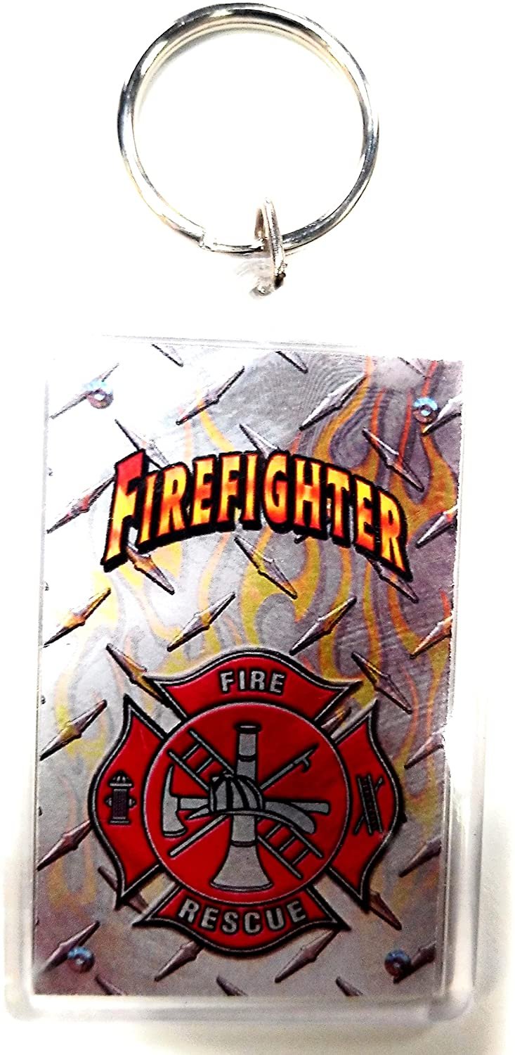 Fire Department 2x3 Acrylic Keychain w/1" Keyring Decal Logo Emblem Firefighter