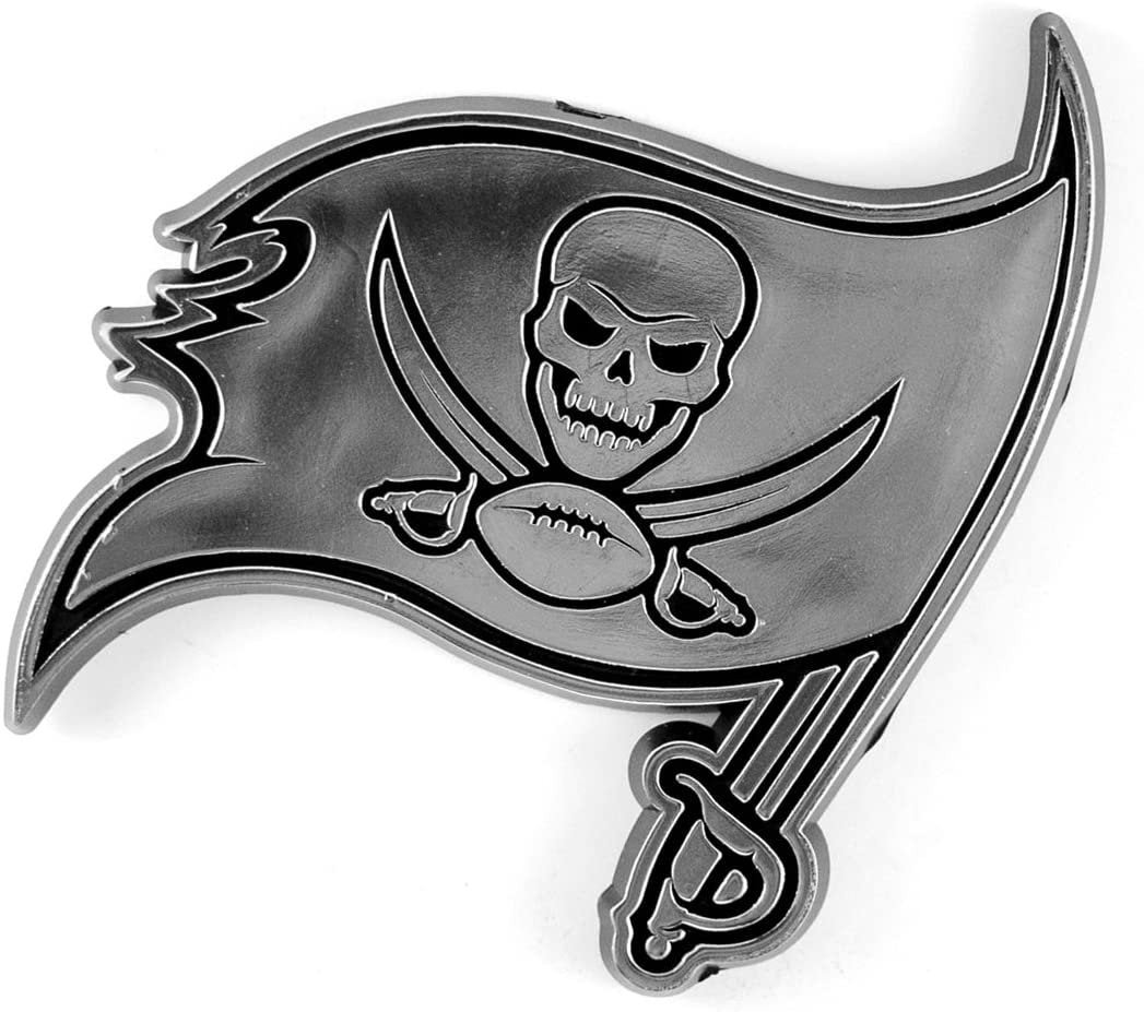 Tampa Bay Buccaneers Auto Emblem, Plastic Molded, Silver Chrome Color, Raised 3D Effect, Adhesive Backing