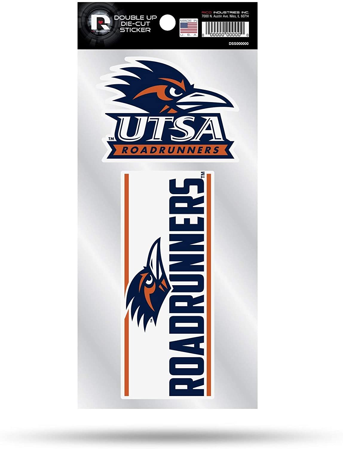 University of Texas San Antonio Roadrunners UTSA 2-Piece Double Up Die Cut Sticker Decal Sheet, 4x8 Inch