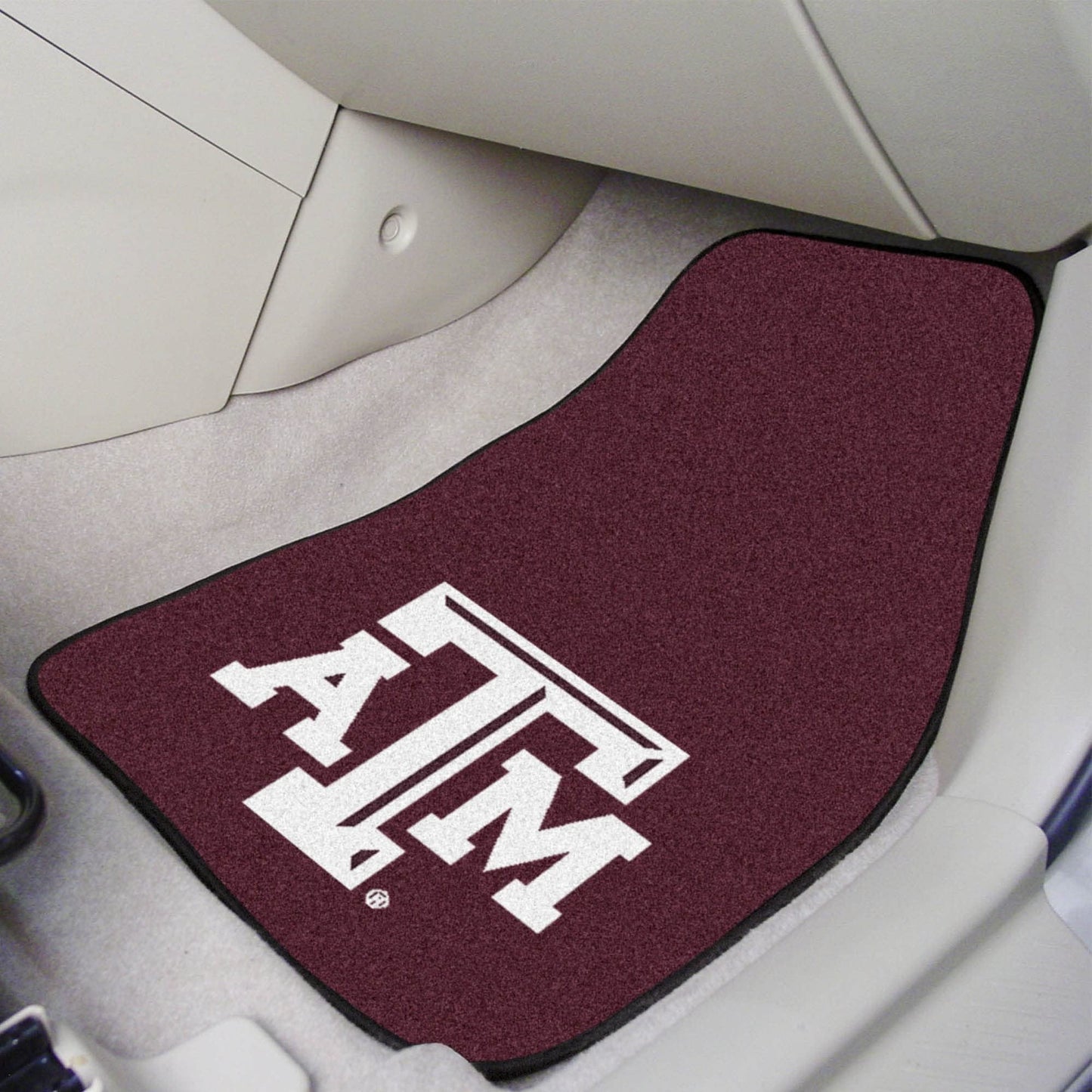 Texas A&M University Aggies 2-Piece Vehicle Carpet Mat Set, Front Row Automotive Floor Mats, Non-Slip Backing, 18x27 Inch Each, Team Colors, Officially Licensed