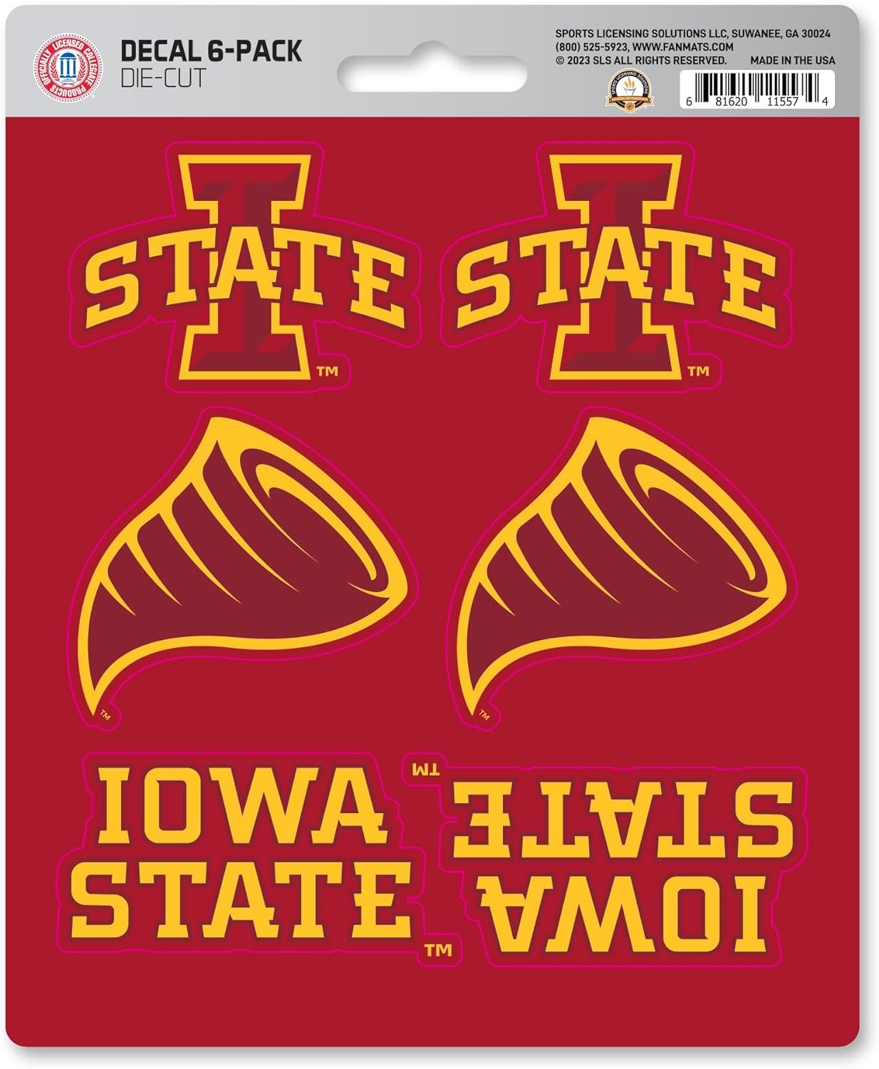 Iowa State University Cyclones 6-Piece Decal Sticker Set, 5x6 Inch Sheet, Gift for football fans for any hard surfaces around home, automotive, personal items