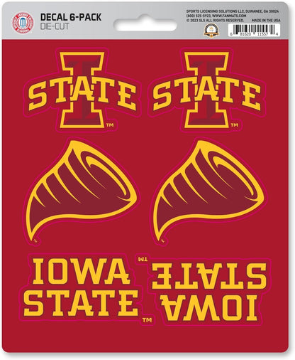 Iowa State University Cyclones 6-Piece Decal Sticker Set, 5x6 Inch Sheet, Gift for football fans for any hard surfaces around home, automotive, personal items