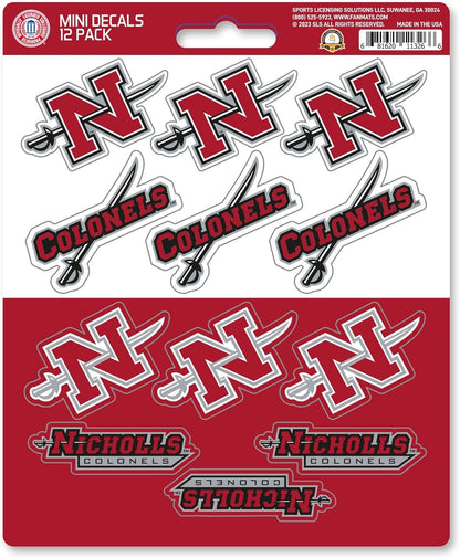 Nicholls State University Colonels 12-Piece Mini Decal Sticker Set, 5x6 Inch Sheet, Gift for football fans for any hard surfaces around home, automotive, personal items