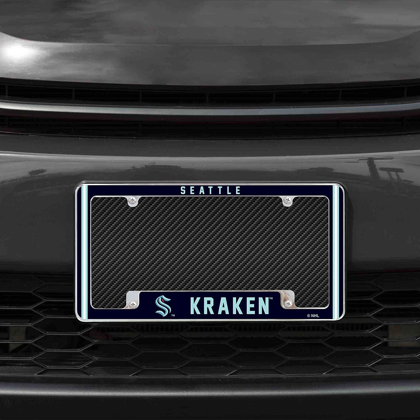 Seattle Kraken Metal License Plate Frame Chrome Tag Cover Alternate Design 6x12 Inch