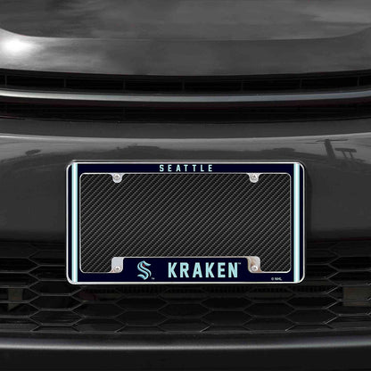 Seattle Kraken Metal License Plate Frame Chrome Tag Cover Alternate Design 6x12 Inch