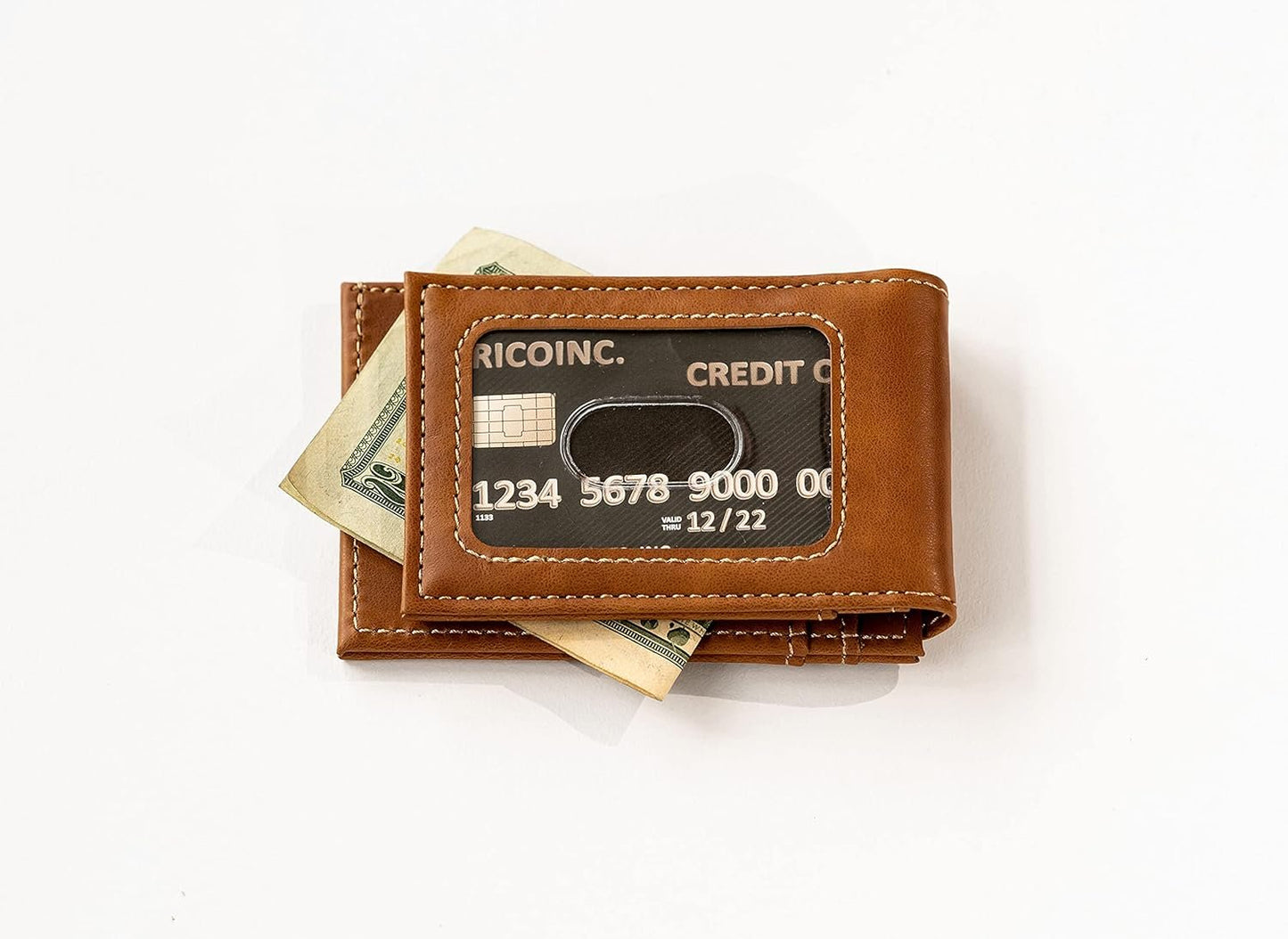 Chicago Bears Premium Brown Leather Wallet, Front Pocket Magnetic Money Clip, Laser Engraved, Vegan