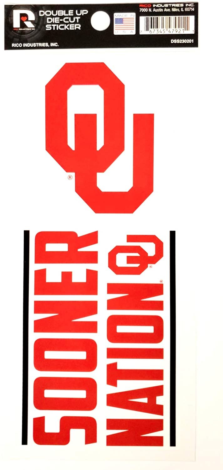 University of Oklahoma Sooners 2-Piece Double Up Die Cut Sticker Decal Sheet, 4x8 Inch