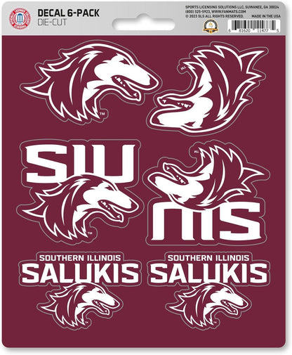 Southern Illinois University Salukis 6-Piece Decal Sticker Set, 5x6 Inch Sheet, Gift for football fans for any hard surfaces around home, automotive, personal items