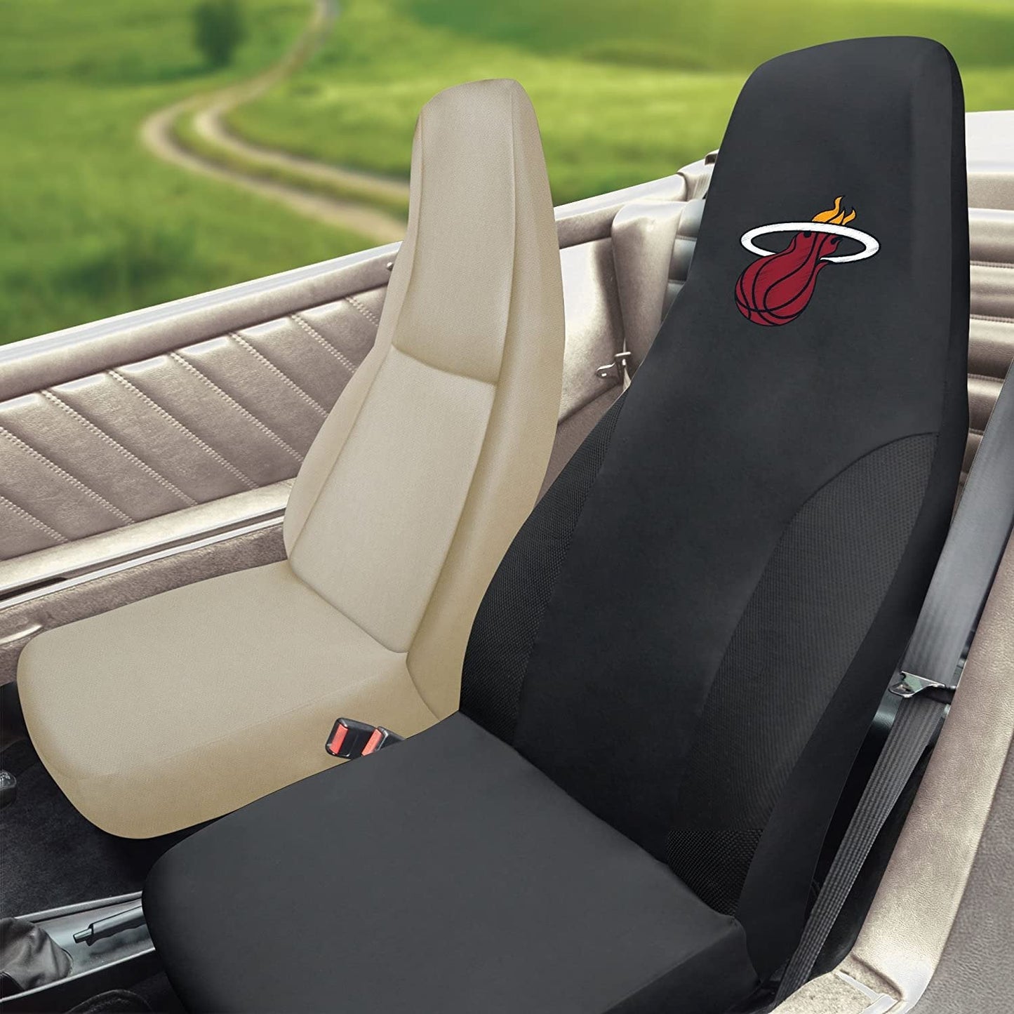 Miami Heat Premium Embroidered Black Auto Bucket Seat Cover, 48x20 Inch, Elastic