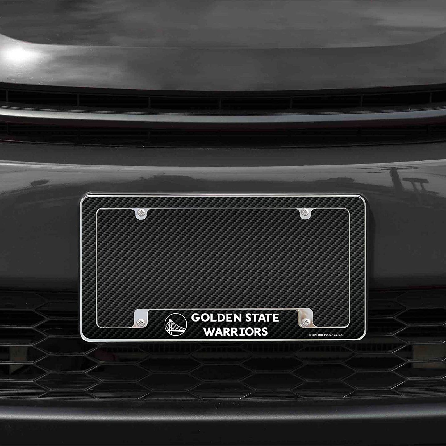 Golden State Warriors Metal License Plate Frame Chrome Tag Cover Carbon Fiber Design 6x12 Inch
