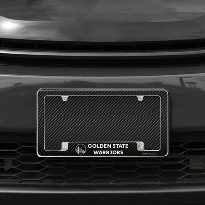 Golden State Warriors Metal License Plate Frame Chrome Tag Cover Carbon Fiber Design 6x12 Inch