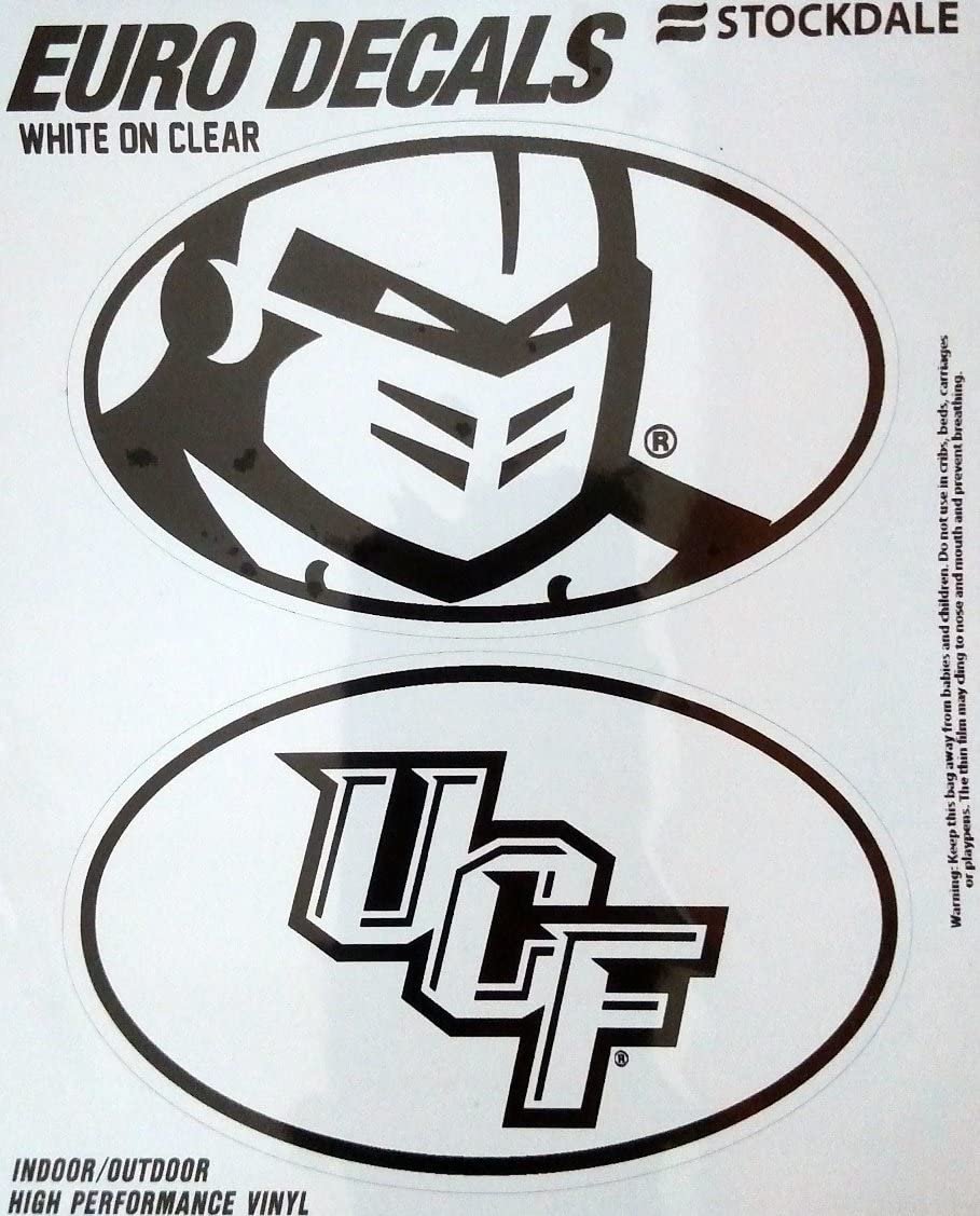 University of Central Florida Knights UCF 2-Piece White and Clear Euro Decal Sticker Set, 4x2.5 Inch Each