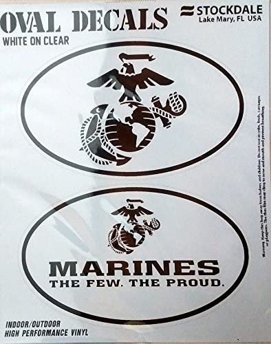 U.S. Marines 2-Piece White and Clear Euro Decal Sticker Set, 4x2.5 Inch Each, United States Military
