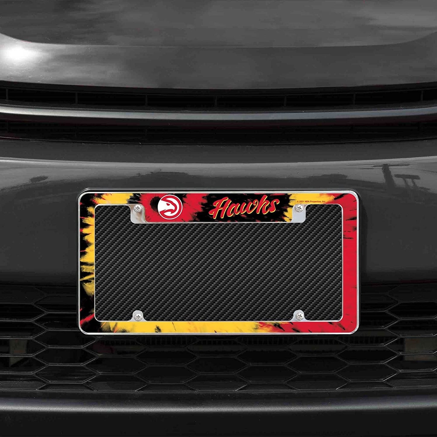 Atlanta Hawks Metal License Plate Frame Chrome Tag Cover Tie Dye Design 6x12 Inch