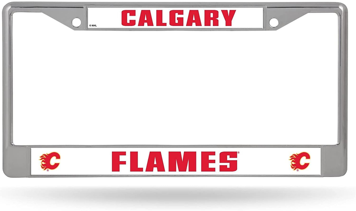 Calgary Flames Metal License Plate Frame Chrome Tag Cover 6x12 Inch
