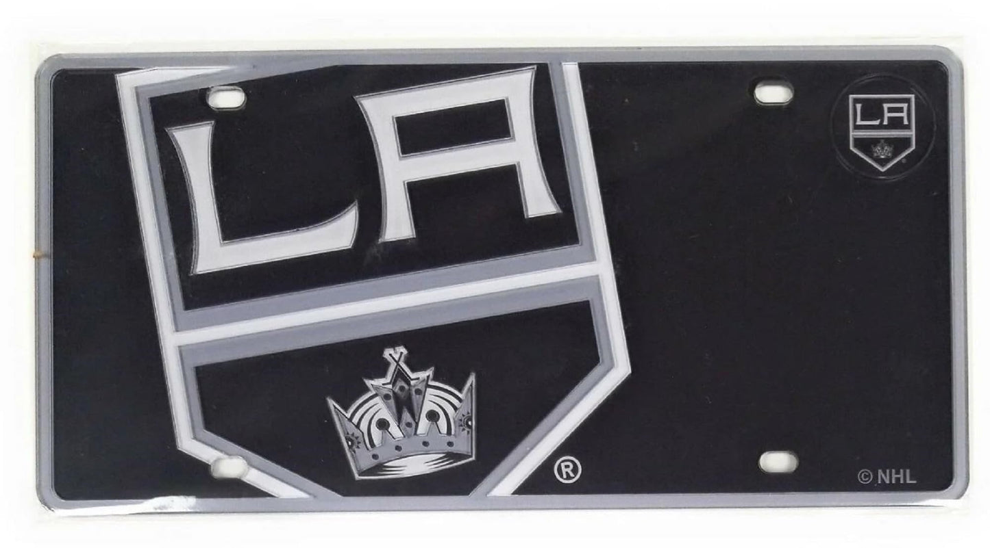 Los Angeles Kings Premium Laser Cut Tag License Plate, Mega Logo Design, Mirrored Acrylic Inlaid, 12x6 Inch