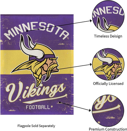 Minnesota Vikings Premium Double Sided Banner Flag 28x44 Inch Vintage Logo Design Indoor Outdoor