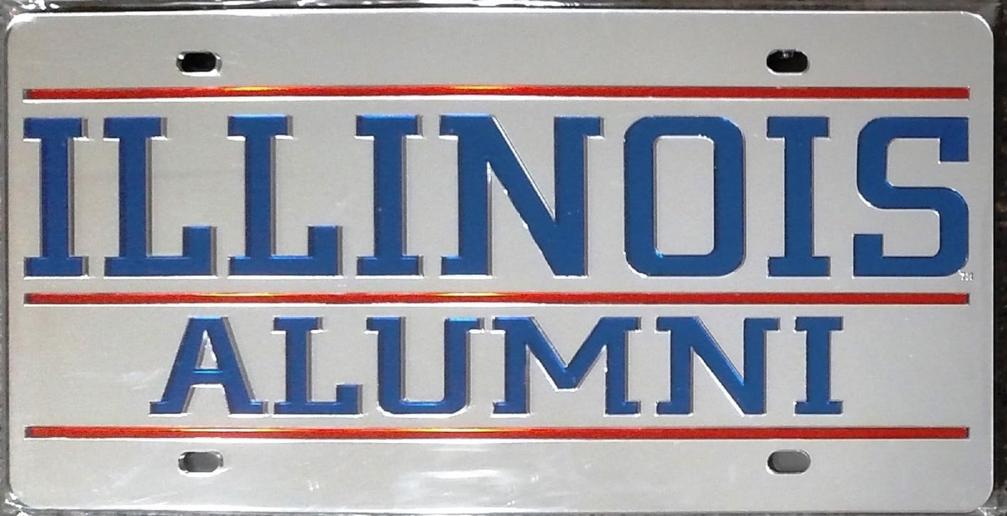 University of Illinois Fighting Illini Premium Laser Cut Tag License Plate, Alumni Design, Mirrored Acrylic Inlaid, 12x6 Inch