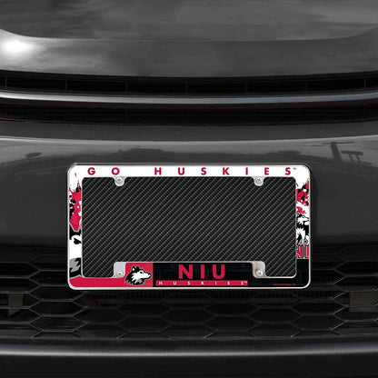 University of Northern Illinois Huskies Metal License Plate Frame Chrome Tag Cover All Over Design 6x12 Inch