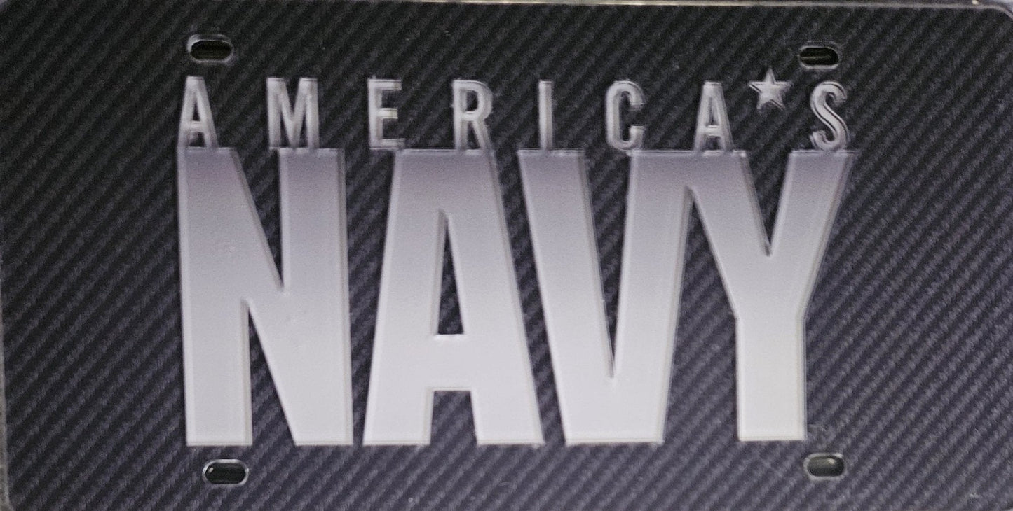 United States Navy Military Premium Laser Cut Tag License Plate, Mirrored Acrylic Inlaid, 12x6 Inch