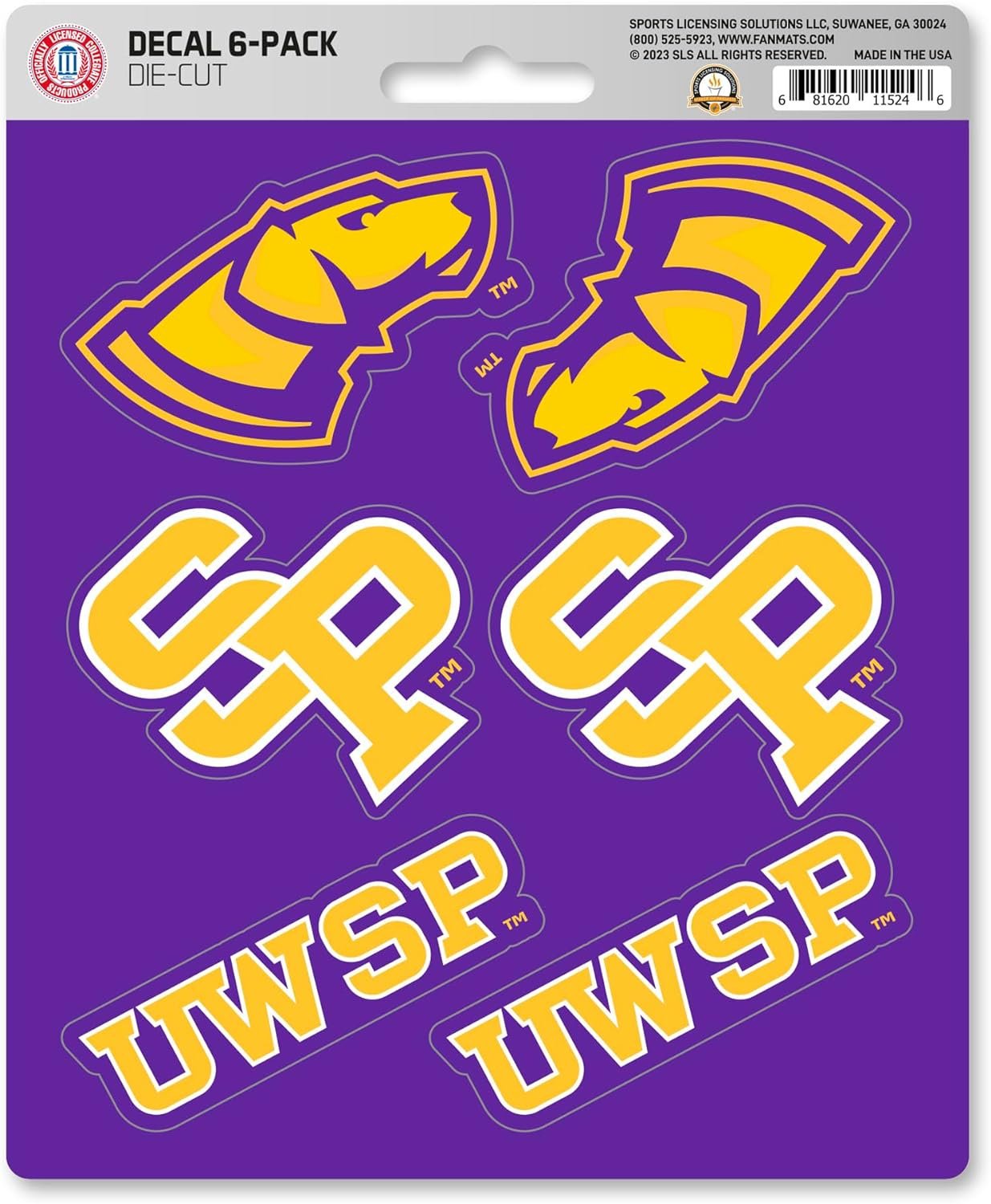 University of Wisconsin Stevens Point Pointers 6-Piece Decal Sticker Set, 5x6 Inch Sheet, Gift for football fans for any hard surfaces around home, automotive, personal items