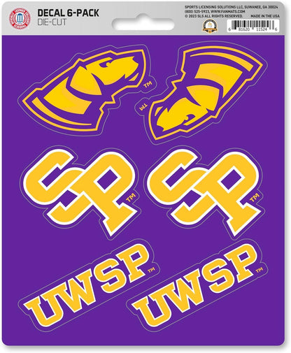 University of Wisconsin Stevens Point Pointers 6-Piece Decal Sticker Set, 5x6 Inch Sheet, Gift for football fans for any hard surfaces around home, automotive, personal items
