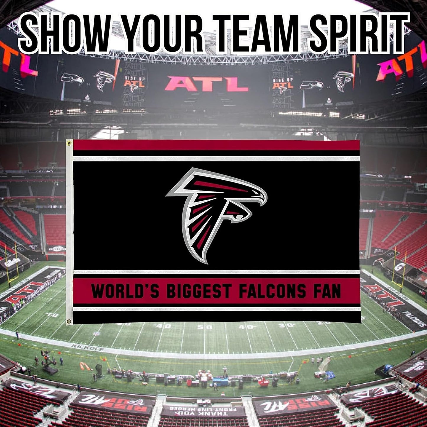 Atlanta Falcons 3x5 Feet Flag Banner, World's Biggest Fan, Metal Grommets, Single Sided, Indoor or Outdoor Use