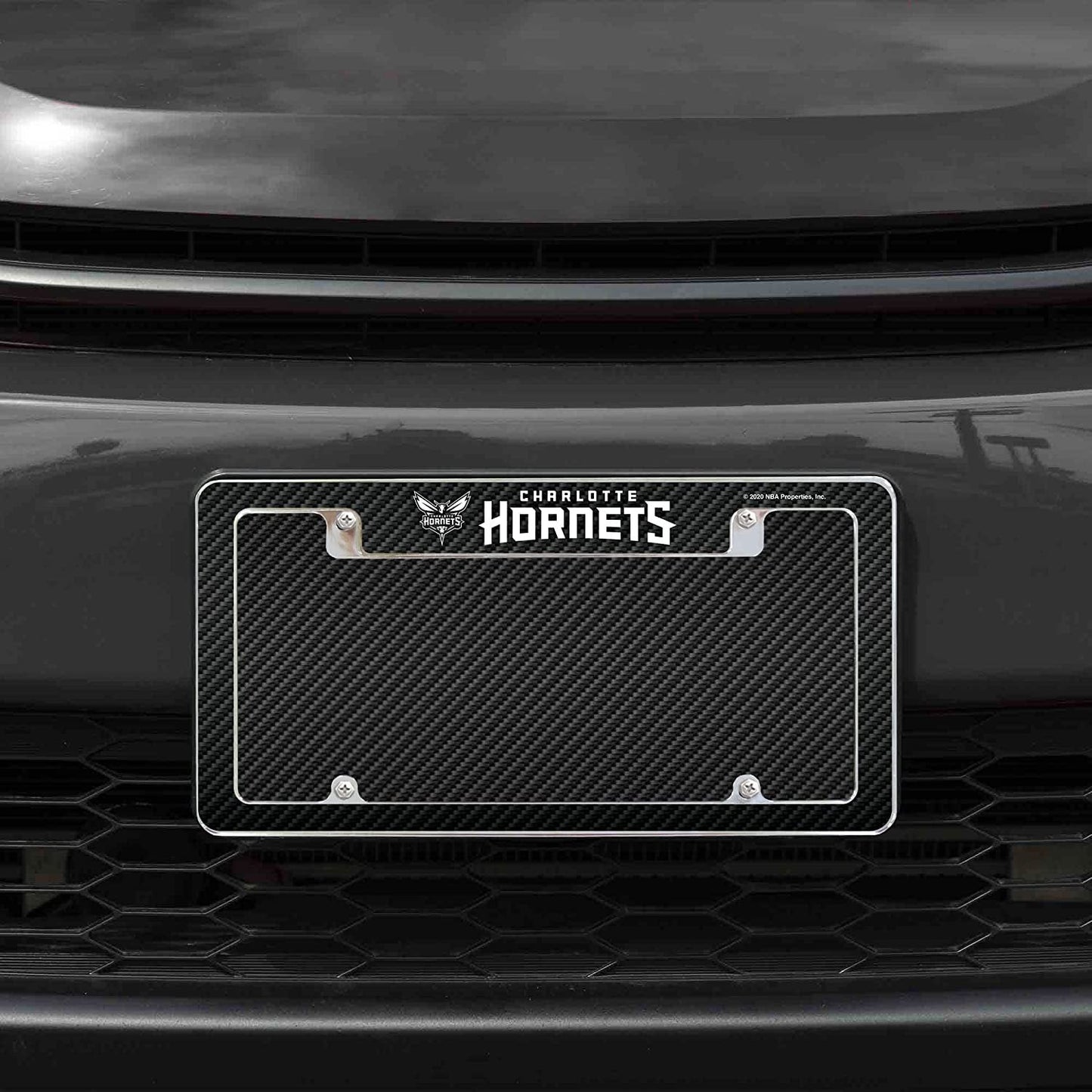 Charlotte Hornets Metal License Plate Frame Tag Cover Carbon Fiber Design 12x6 Inch