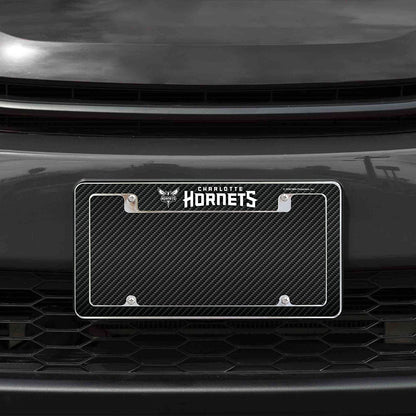 Charlotte Hornets Metal License Plate Frame Tag Cover Carbon Fiber Design 12x6 Inch