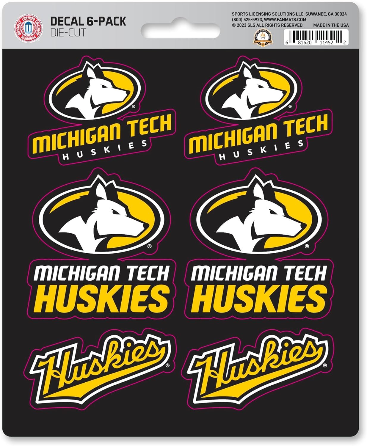 Michigan Tech University Huskies 6-Piece Decal Sticker Set, 5x6 Inch Sheet, Gift for football fans for any hard surfaces around home, automotive, personal items