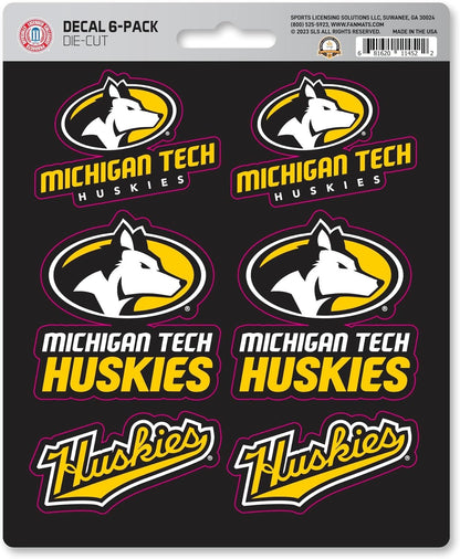 Michigan Tech University Huskies 6-Piece Decal Sticker Set, 5x6 Inch Sheet, Gift for football fans for any hard surfaces around home, automotive, personal items