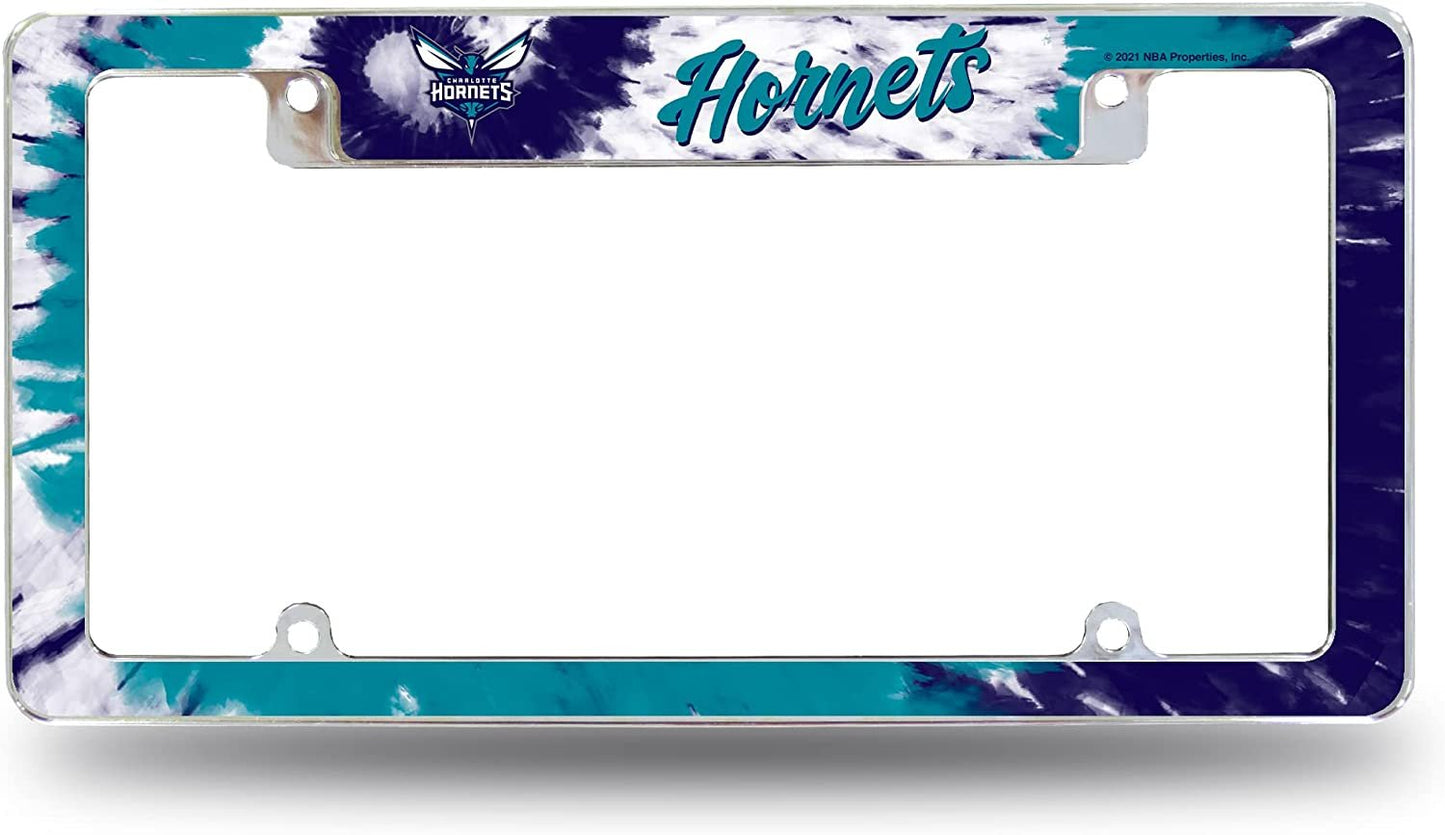 Charlotte Hornets Metal License Plate Frame Chrome Tag Cover Tie Dye Design 6x12 Inch