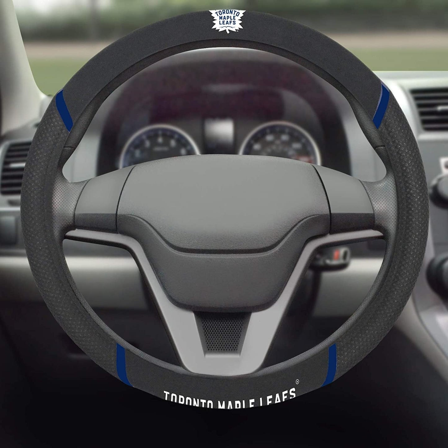 Toronto Maple Leafs Steering Wheel Cover Premium Embroidered Black 15 Inch